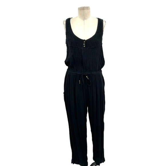 Anthropologie Hei Hei Taj Jumpsuit Sleeveless Open Back Crochet Black Size Small - Picture 2 of 11